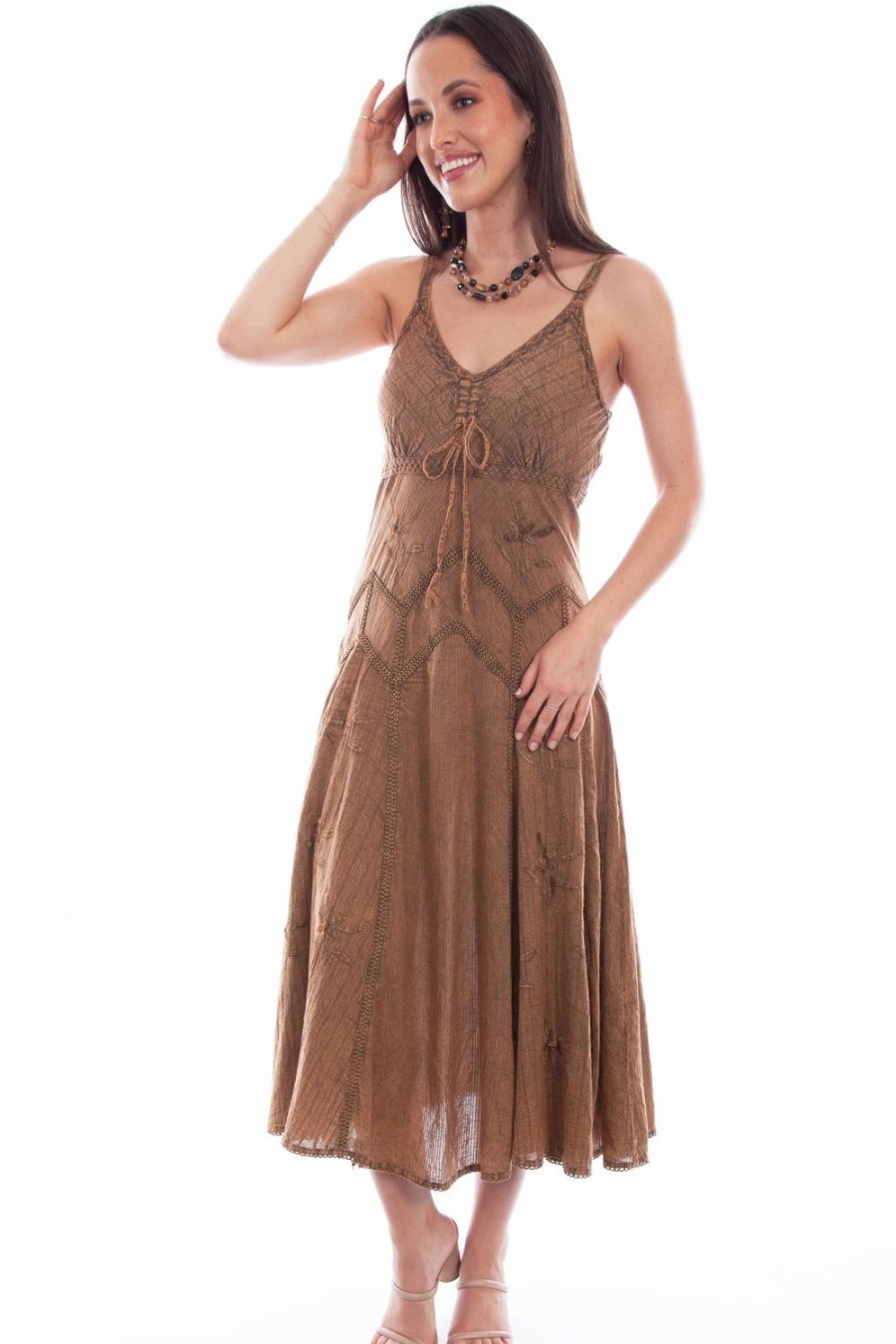 Dresses * | Scully Honey Creek Womens Spaghetti Strap Dress Copper 100% Cotton Long