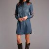 Dresses * | Stetson Womens Blue 100% Cotton Aztec Motif L/S Dress