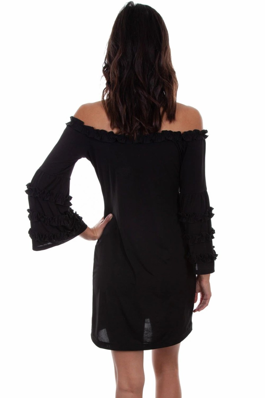 Dresses * | Scully Womens Black Polyester Ruffle L/S Dress