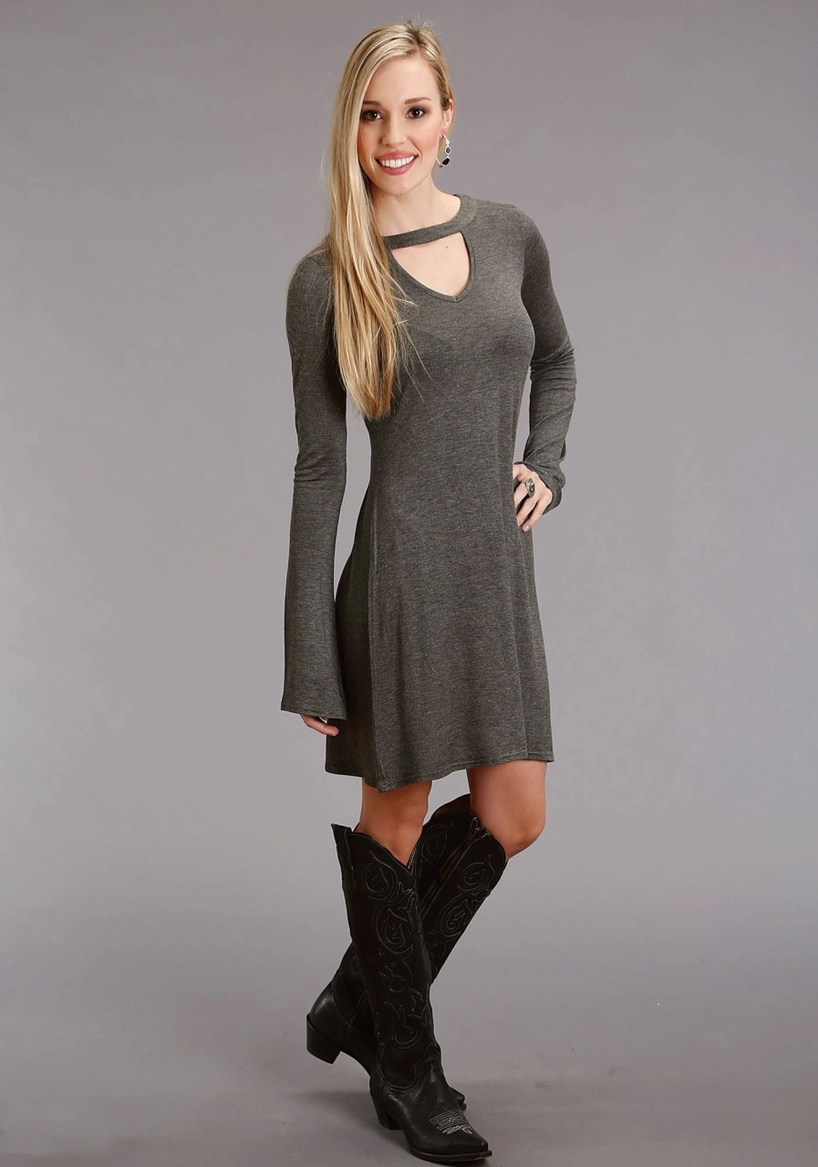 Dresses * | Stetson Womens Grey Rayon Blend Heathered Knit L/S Dress