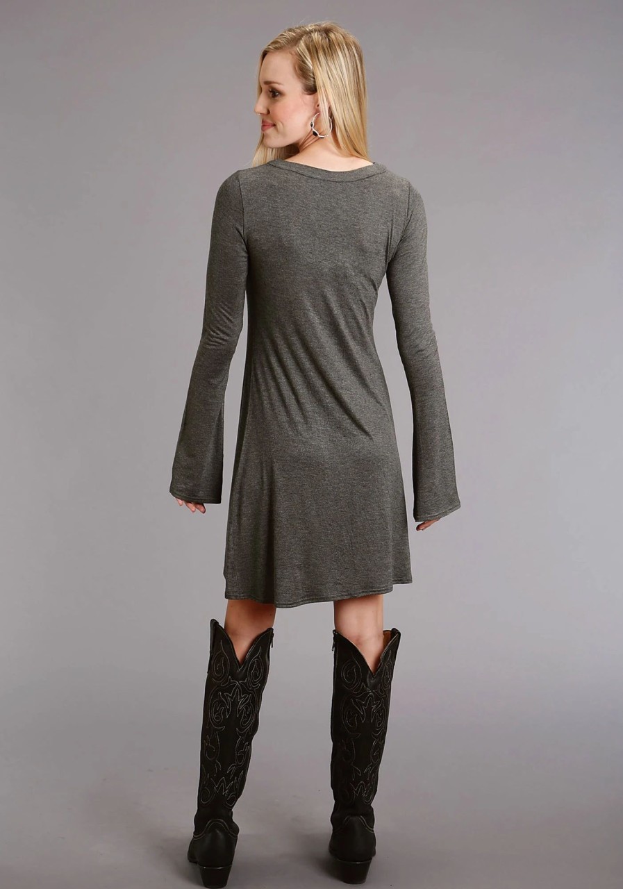 Dresses * | Stetson Womens Grey Rayon Blend Heathered Knit L/S Dress