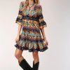 Dresses * | Roper Womens Turquoise Multi Polyester Baroque Floral S/S Dress