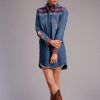 Dresses * | Stetson Womens Blue 100% Cotton Aztec Stripe L/S Dress