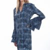 Dresses * | Scully Womens Navy Tencel Washed L/S Dress