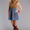 Dresses * | Stetson Womens Denim Blue Denim Faux Suede S/L Dress